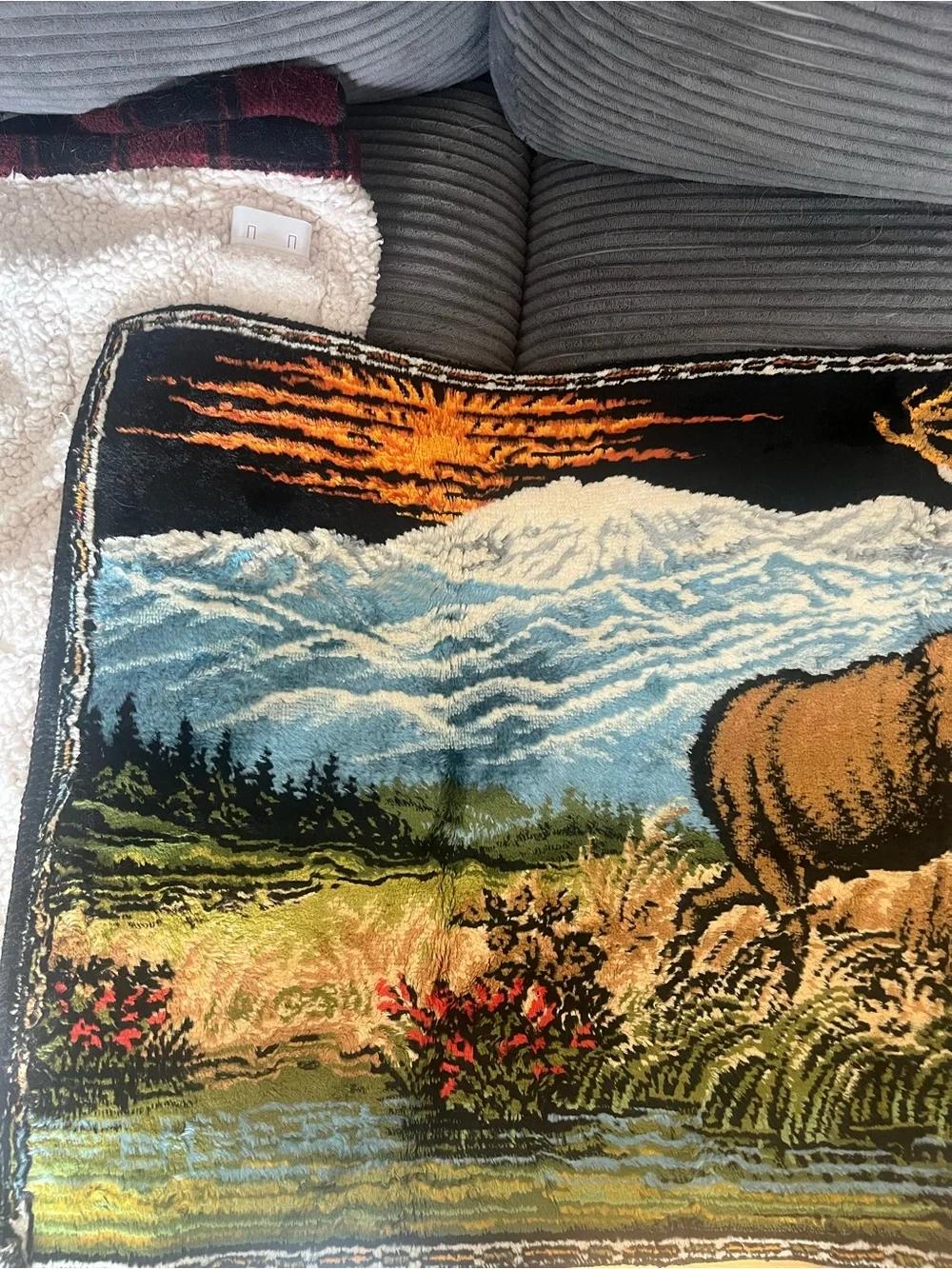 Scenic Deer Tapestry Throw Blanket - Multicolor Nature Scene
